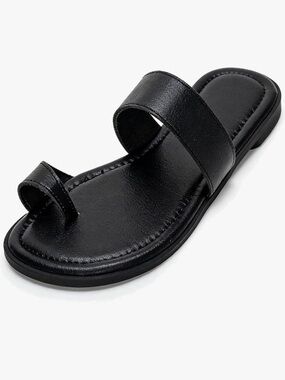 NEW Genuine Leather Black Ring Toe Sandals 37 US 6)